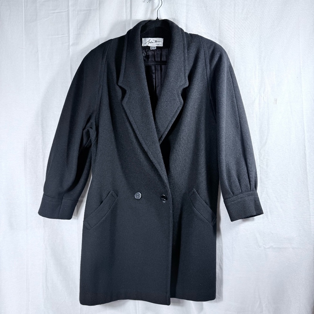 ANDREA MARIN VINTAGE BLACK‎ PEA COAT WOMEN'S SIZE 12 MADE IN THE USA WOOL